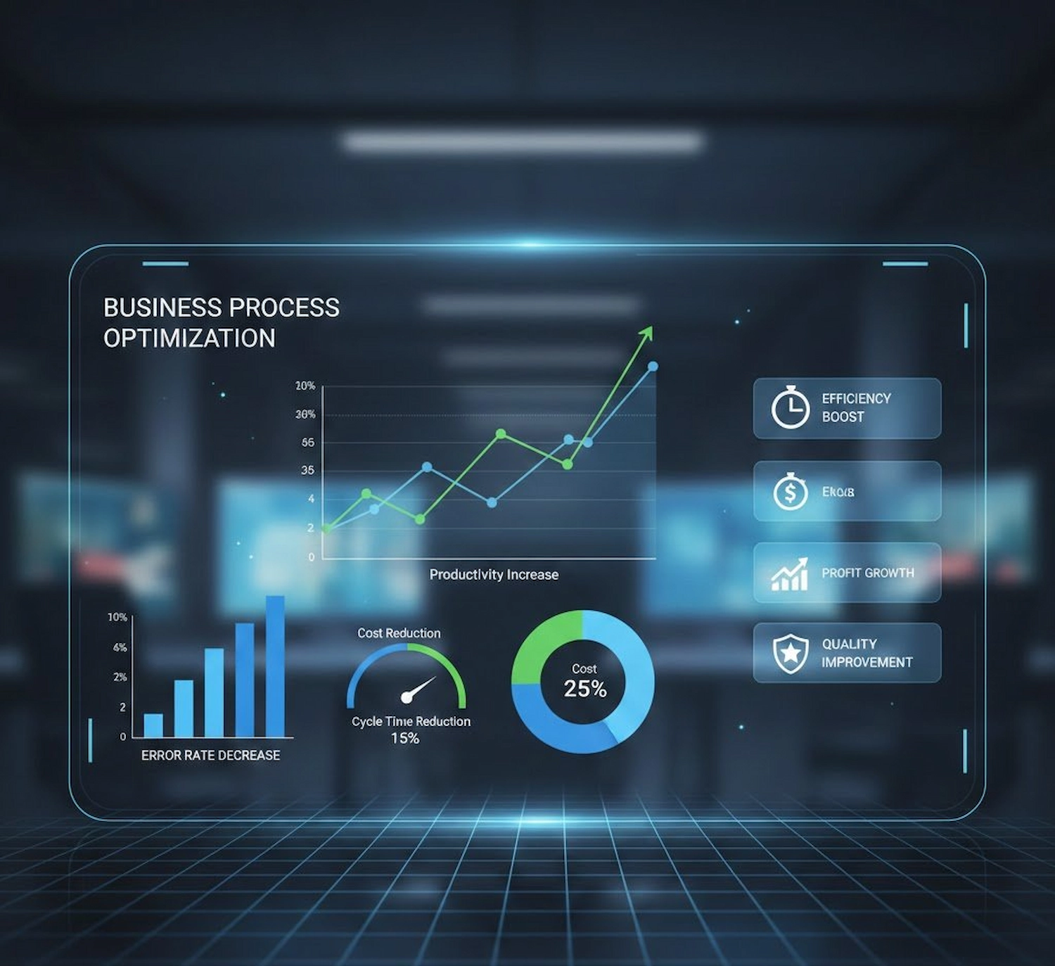 Business process optimization results and metrics dashboard